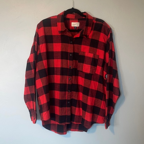 Red Flannel Buffalo Plaid Cotton Button Down Unisex Shirt
